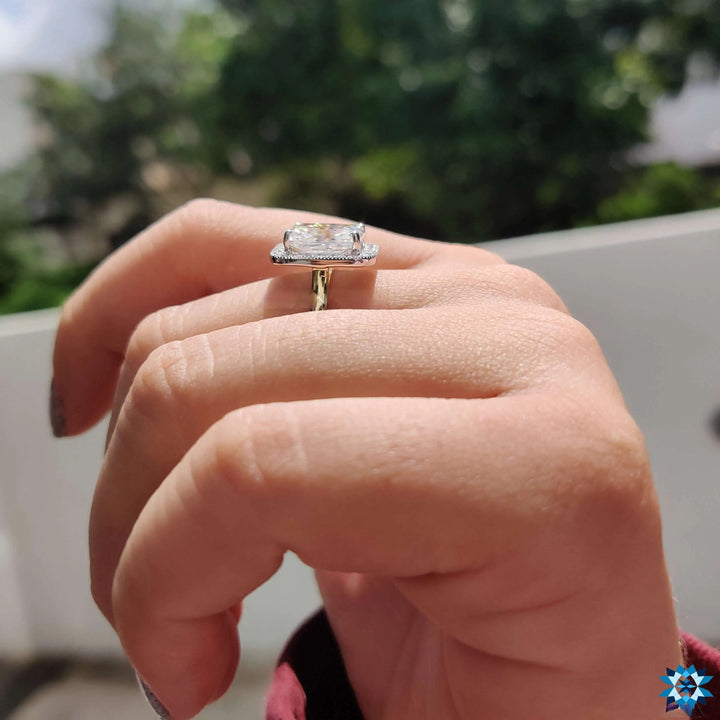 Radiant Cut Moissanite Halo Engagement Ring