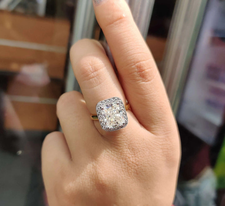 Radiant Cut Moissanite Halo Engagement Ring
