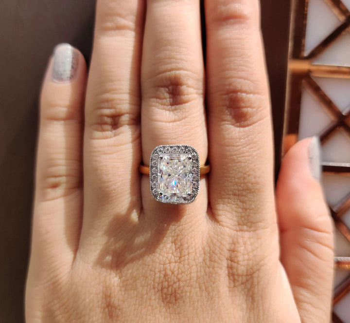 Radiant Cut Moissanite Halo Engagement Ring