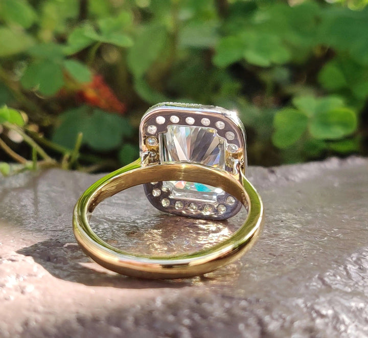 Radiant Cut Moissanite Halo Engagement Ring