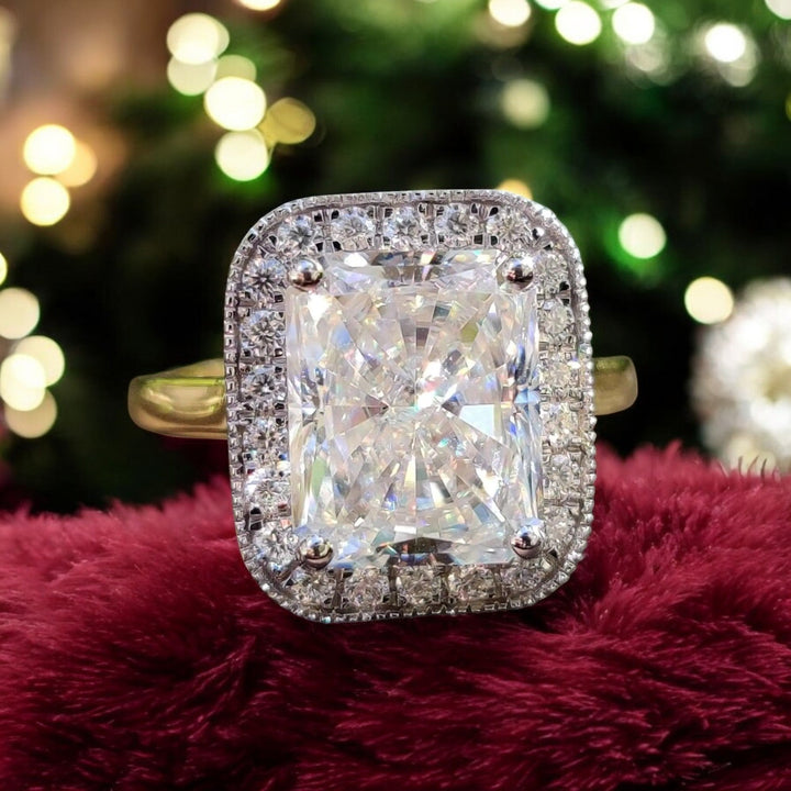 Radiant Cut Moissanite Halo Engagement Ring