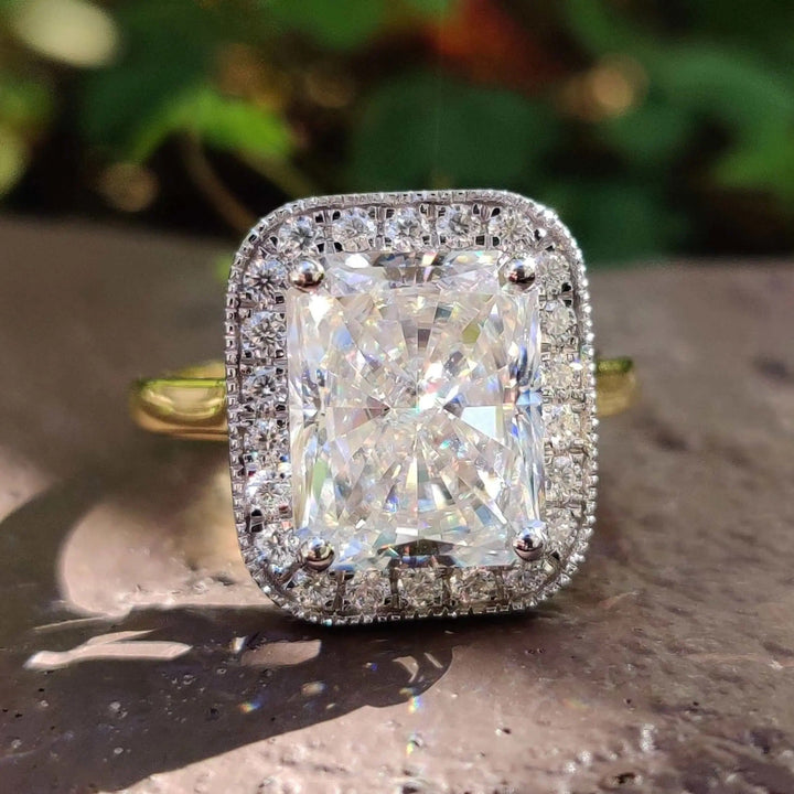 Radiant Cut Moissanite Halo Engagement Ring