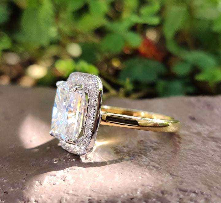 Radiant Cut Moissanite Halo Engagement Ring