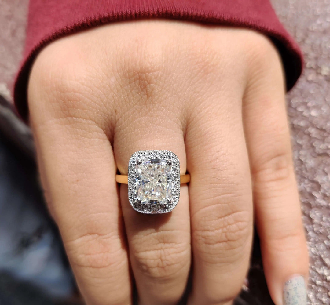 Radiant Cut Moissanite Halo Engagement Ring