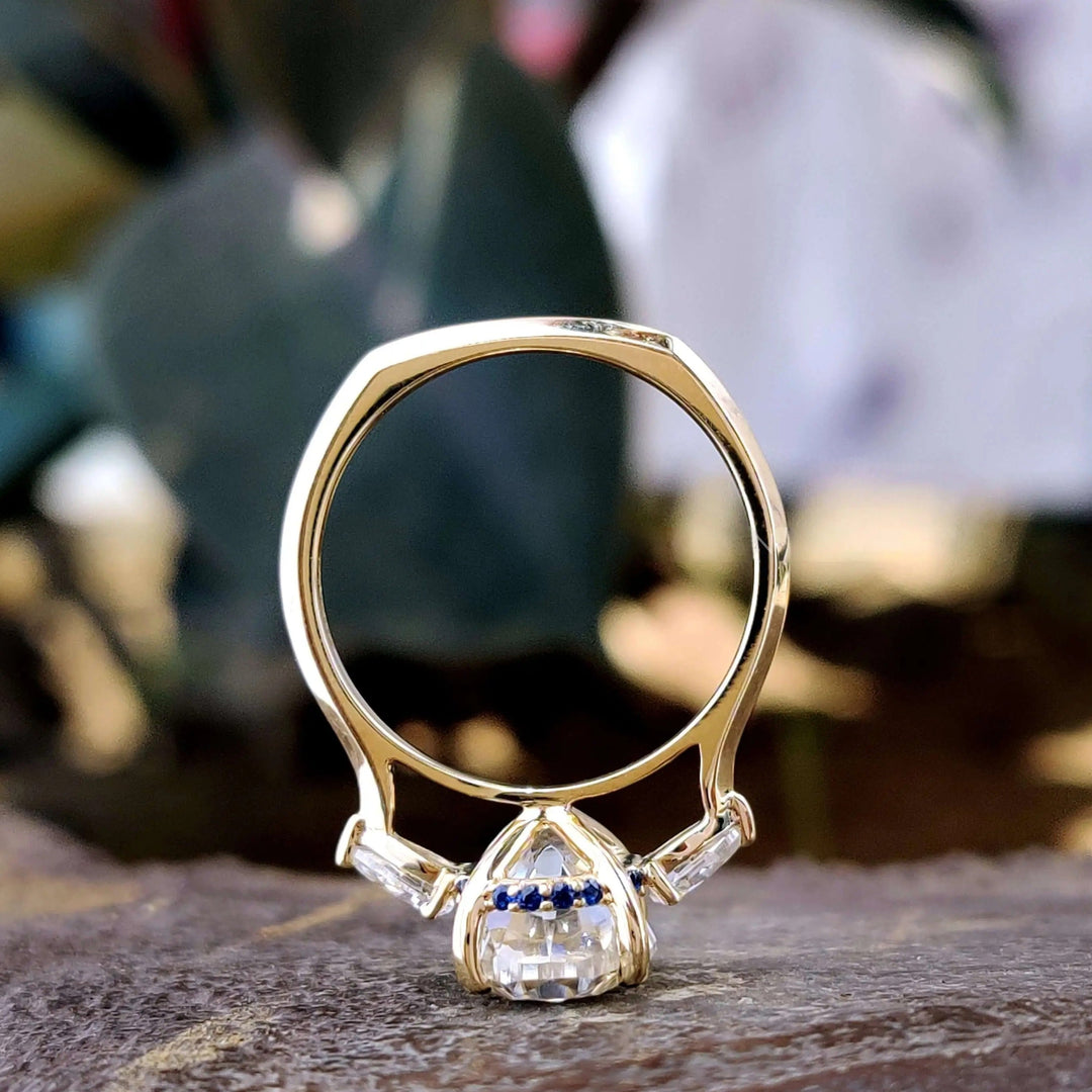 Moissanite Ring - Elegant Three-Stone Oval Cut Engagement Ring