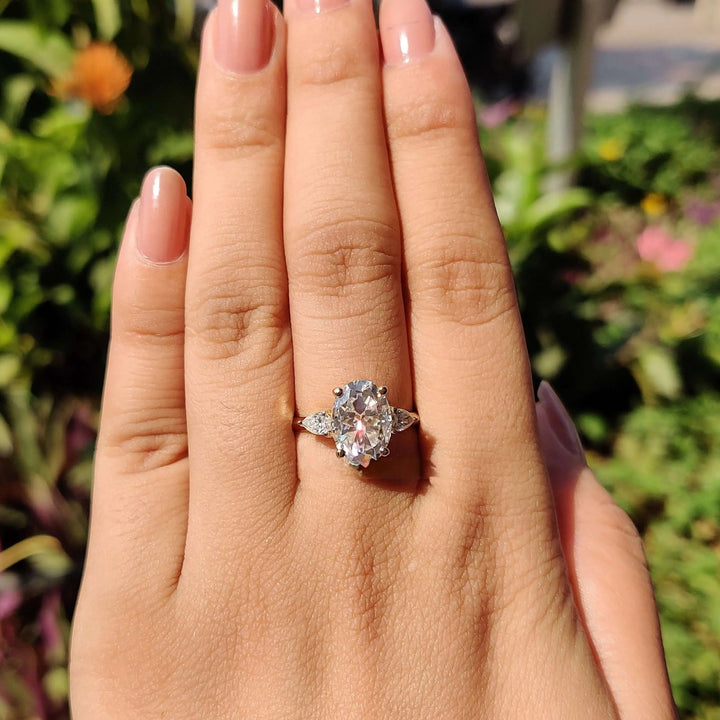 Moissanite Ring - Elegant Three-Stone Oval Cut Engagement Ring