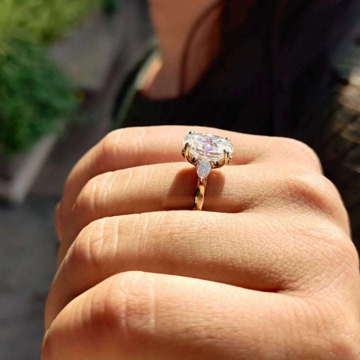 Moissanite Ring - Elegant Three-Stone Oval Cut Engagement Ring