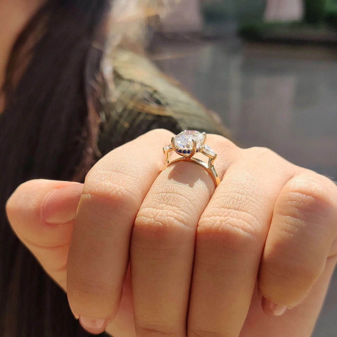 Moissanite Ring - Elegant Three-Stone Oval Cut Engagement Ring