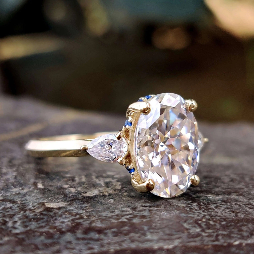 Moissanite Ring - Elegant Three-Stone Oval Cut Engagement Ring