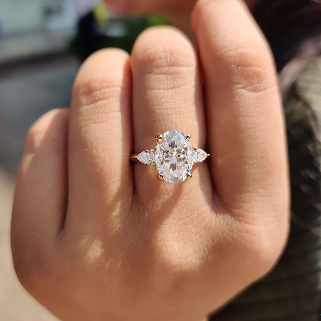 Moissanite Ring - Elegant Three-Stone Oval Cut Engagement Ring