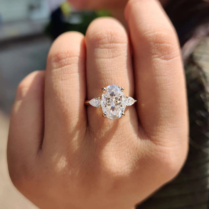 Moissanite Ring - Elegant Three-Stone Oval Cut Engagement Ring