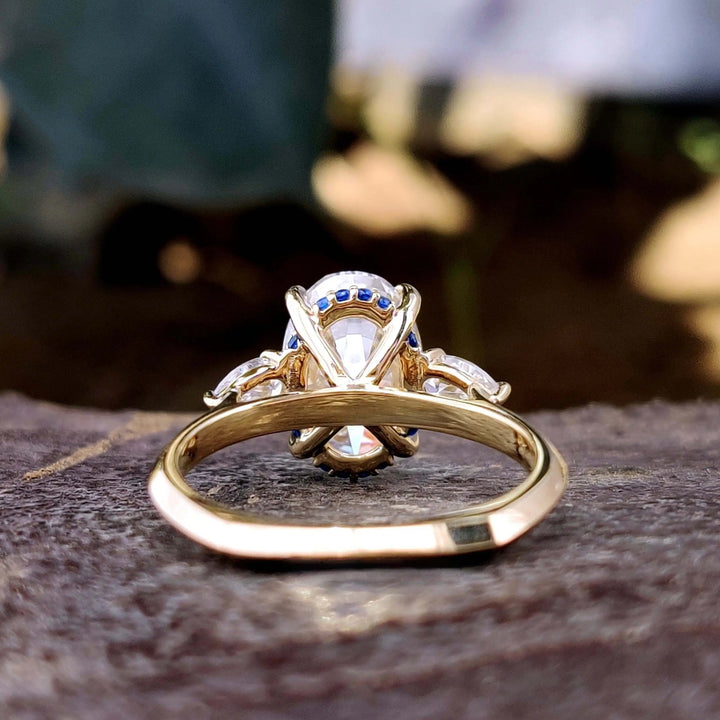 Moissanite Ring - Elegant Three-Stone Oval Cut Engagement Ring