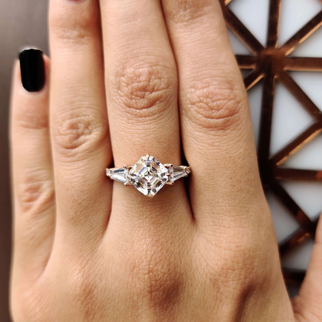 Moissanite Ring Stunning Vintage-Inspired Octavia Cut Engagement Ring