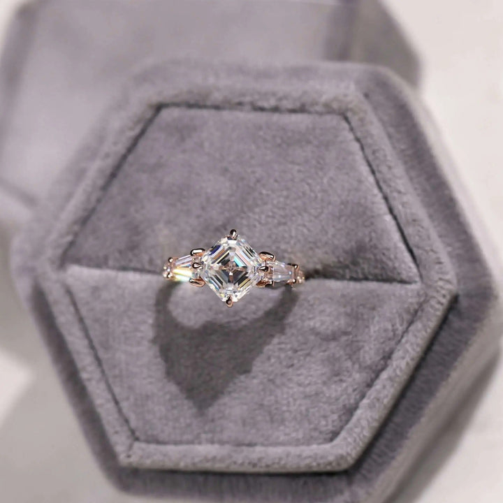 Moissanite Ring Stunning Vintage-Inspired Octavia Cut Engagement Ring
