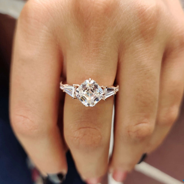 Moissanite Ring Stunning Vintage-Inspired Octavia Cut Engagement Ring