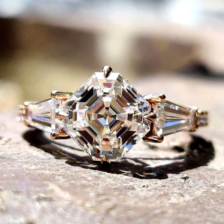 Moissanite Ring Stunning Vintage-Inspired Octavia Cut Engagement Ring