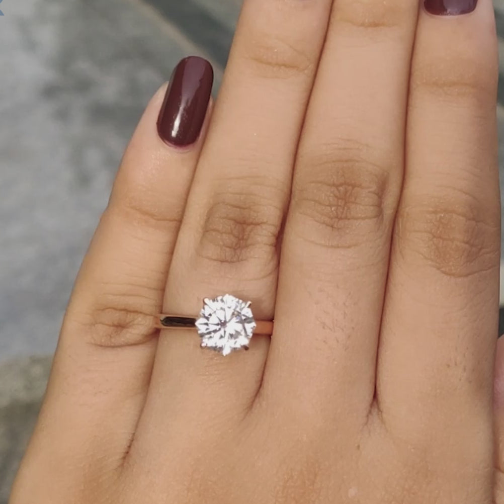 Moissanite Ring – Octagon Cut Engagement Band with Rose Gold Setting