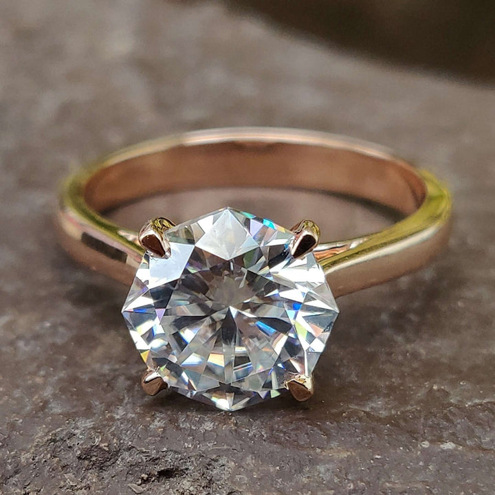 Moissanite Ring – Octagon Cut Engagement Band with Rose Gold Setting